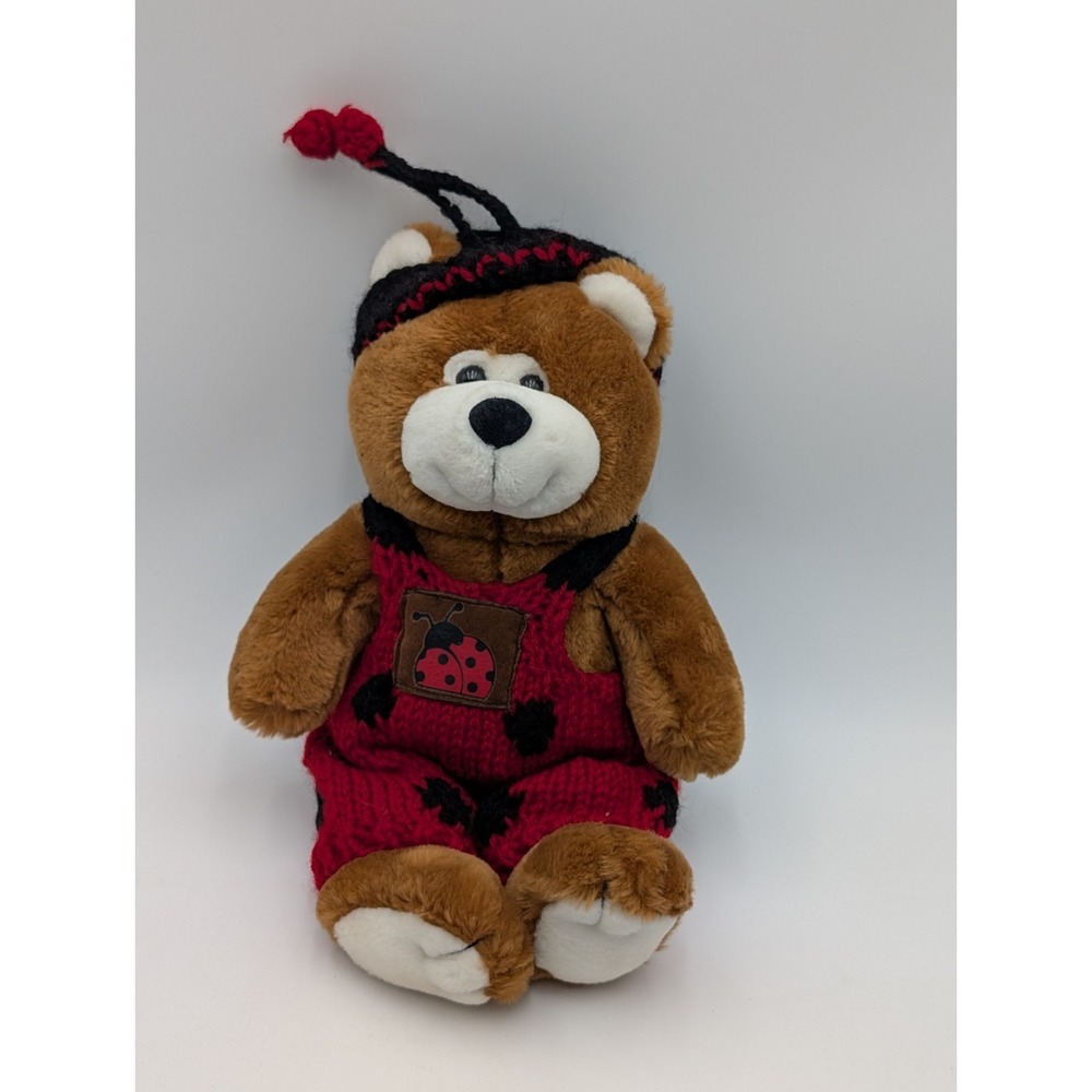 Walmart Bear Plush Brown Ladybug Knit Outfit Hat 13 Inch Stuffed Animal Toy